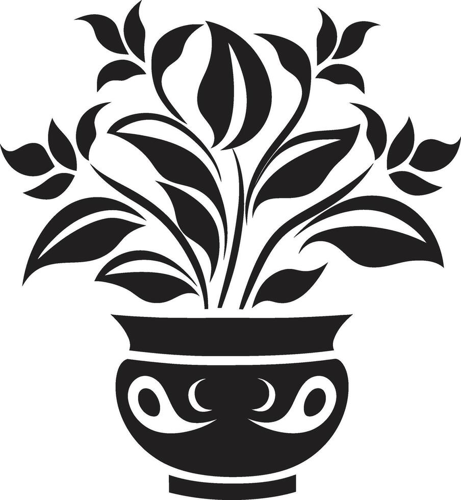 floreale finezza monocromatico vettore logo con elegante pianta pentola in vaso prestigio elegante nero emblema evidenziazione eleganza di pianta pentola