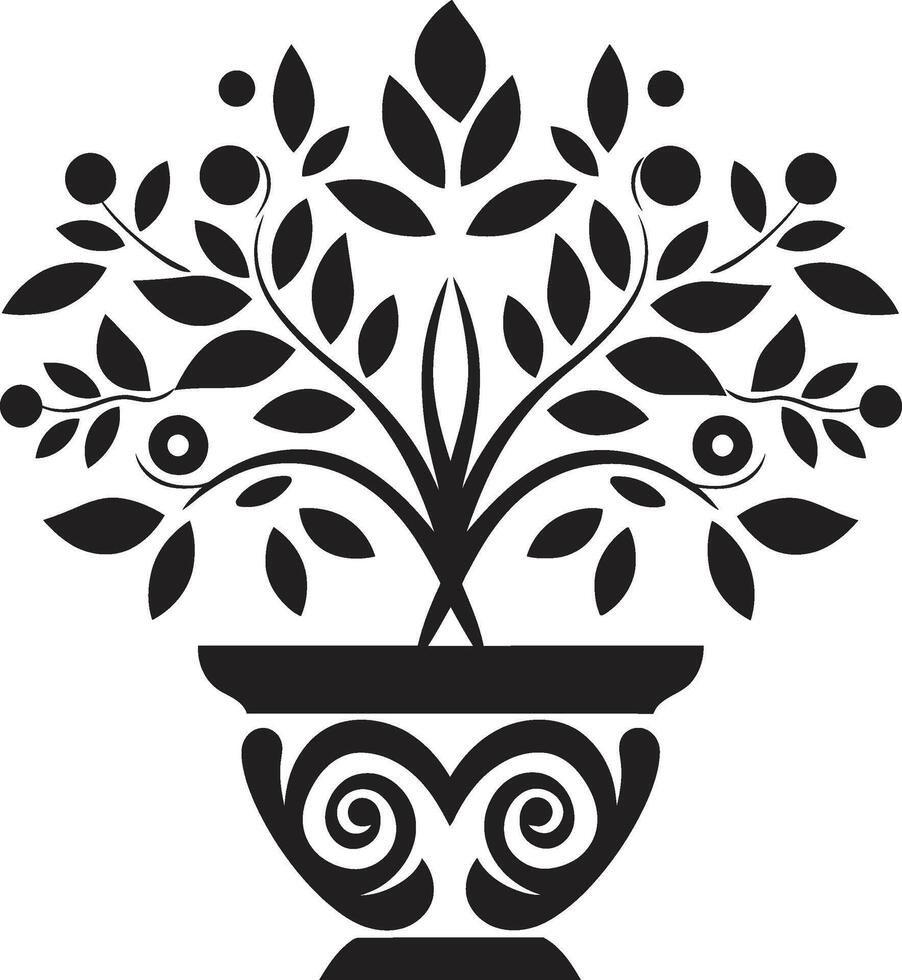 fiorire nel nero elegante emblema con elegante vettore pianta pentola botanico beatitudine elegante pianta pentola logo design nel monocromatico