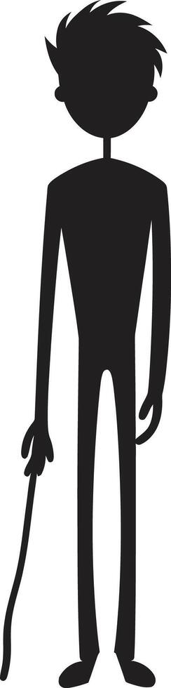 gioioso jots monocromatico logo con nero stickman cartone animato inchiostro immaginazione elegante vettore emblema con scarabocchio stickman