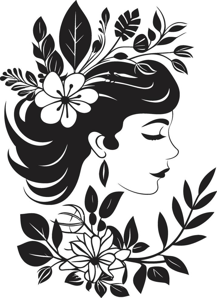 delicato petali vettore nero logo raffigurante un' delicato womans viso grazioso gardenia nero logo design con un' floreale donna viso icona