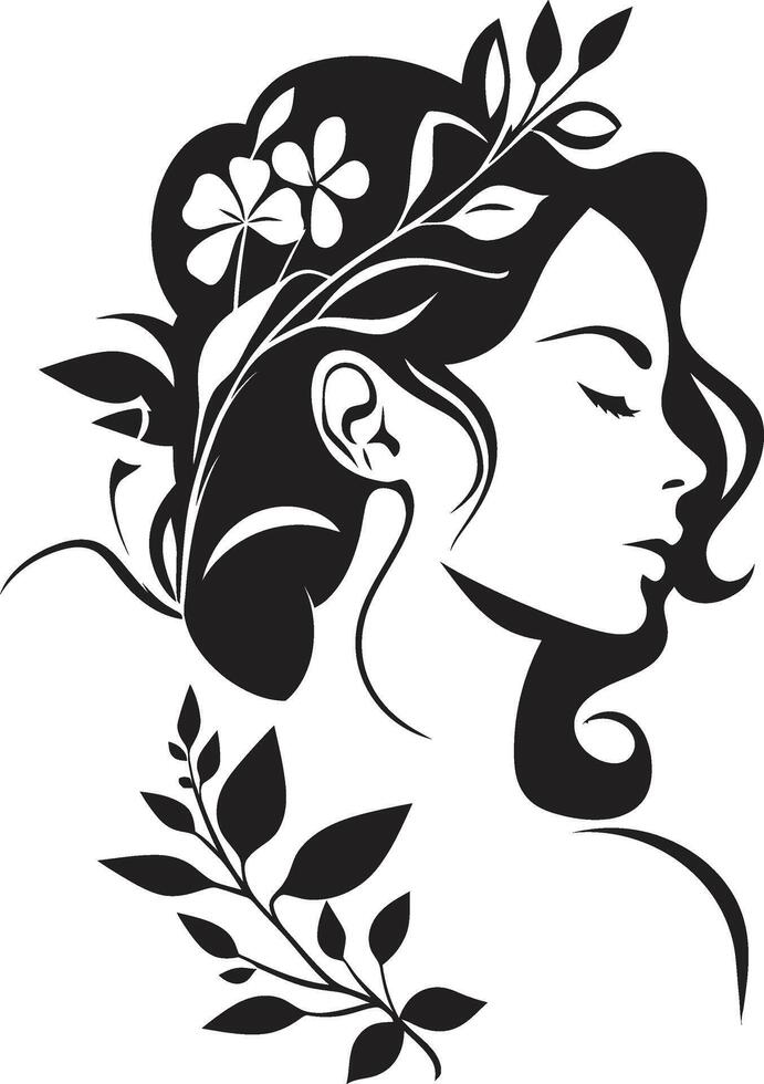 floreale femme un' nero logo design festeggiare femminilità petali di equilibrio vettore simbolo di un' nero floreale donna viso