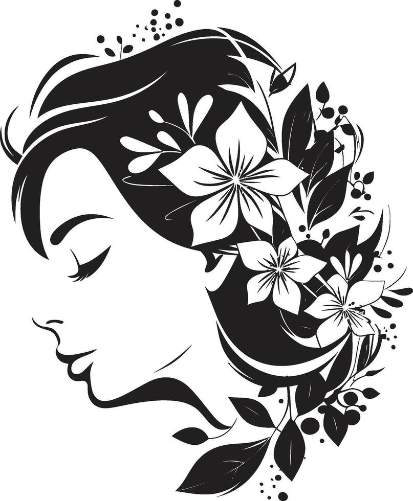 etereo fiori vettore simbolo di un' womans viso nel nero botanico bellezza nero logo design con floreale donna viso infusione