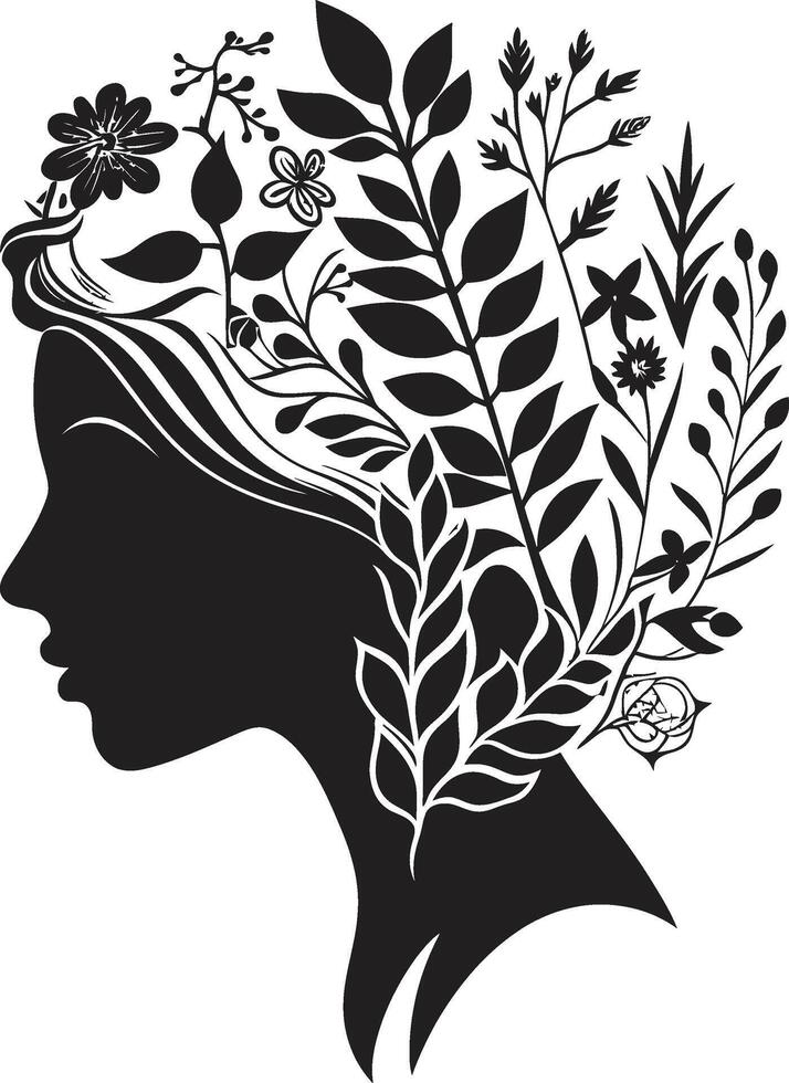 fioritura fascino vettore simbolo di un' nero floreale donna viso incantevole eleganza nero logo design evidenziazione womans viso nel florals