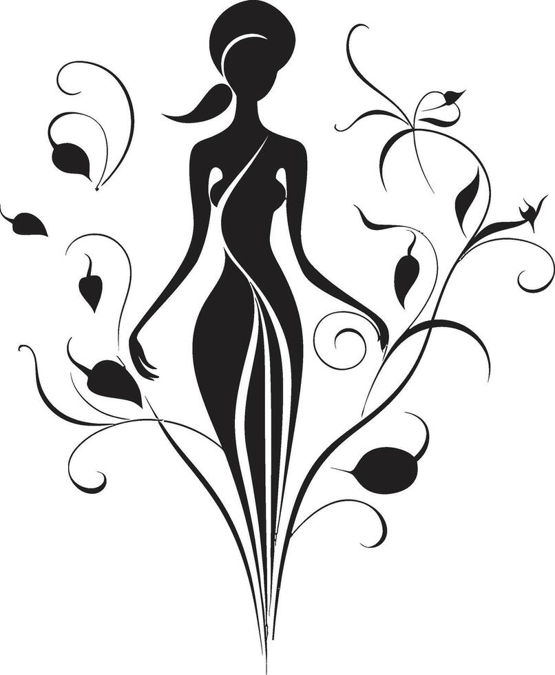 incantevole eleganza nero logo design evidenziazione womans viso nel florals floreale femme un' vettore nero logo festeggiare femminilità