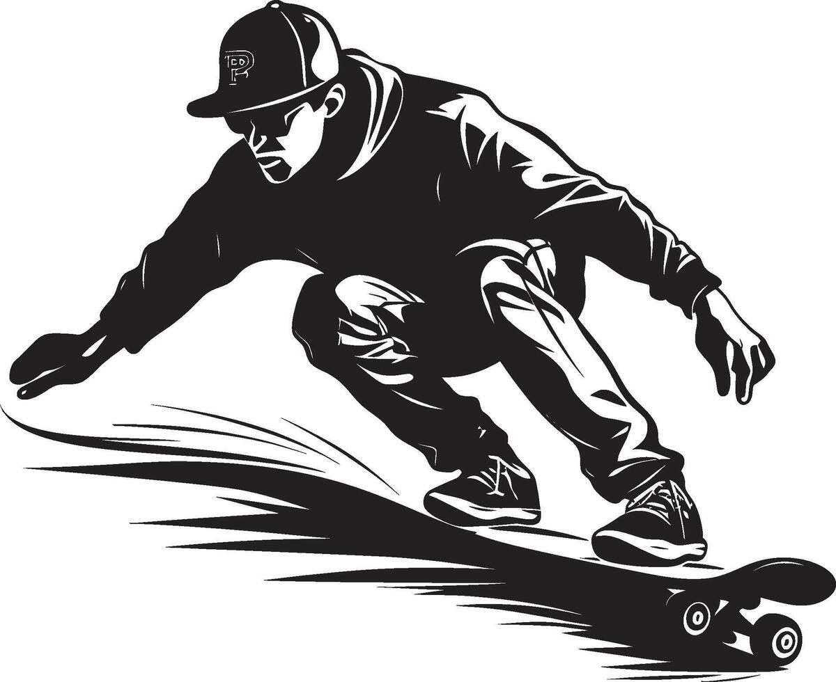 rotolamento Rinascimento vettore nero simbolo di un' andare con lo skateboard uomo skateboard serenata nero logo design esprimendo il canzone di equitazione