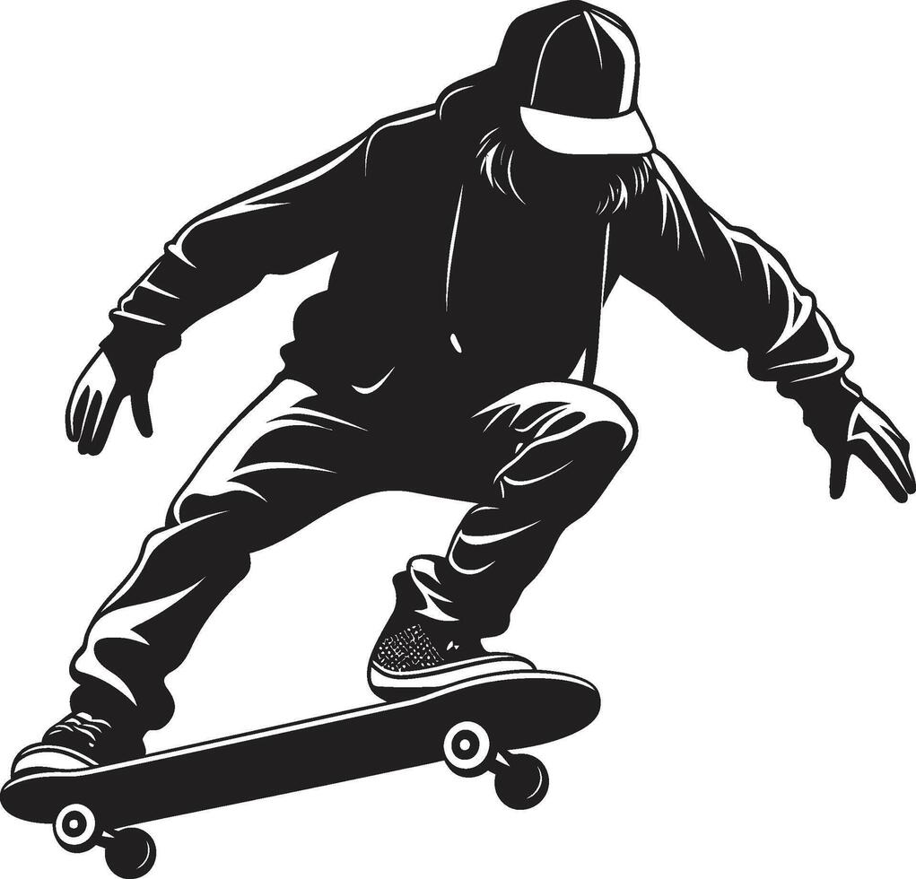 skateboard serenata nero logo design esprimendo il canzone di equitazione urbano elevazione dinamico vettore icona di un' uomo su un' skateboard nel nero