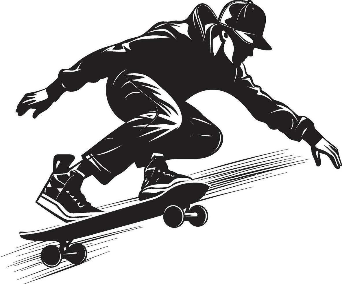 strada stilista tagliente nero logo design con un' andare con lo skateboard uomo icona calcestruzzo intenditore nero simbolo con un' uomo su un' skateboard vettore