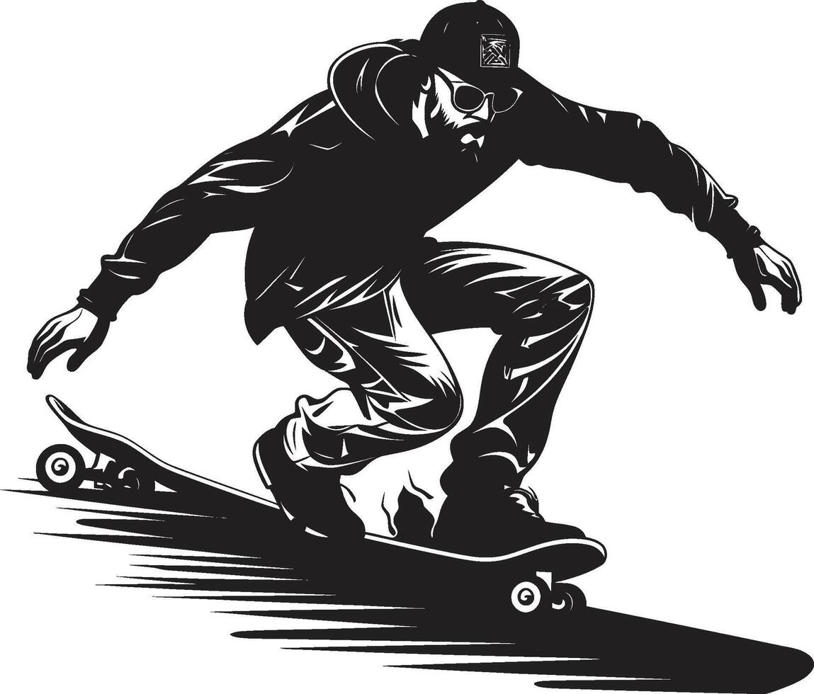 strada stilista tagliente nero logo design con un' andare con lo skateboard uomo icona calcestruzzo intenditore nero simbolo con un' uomo su un' skateboard vettore