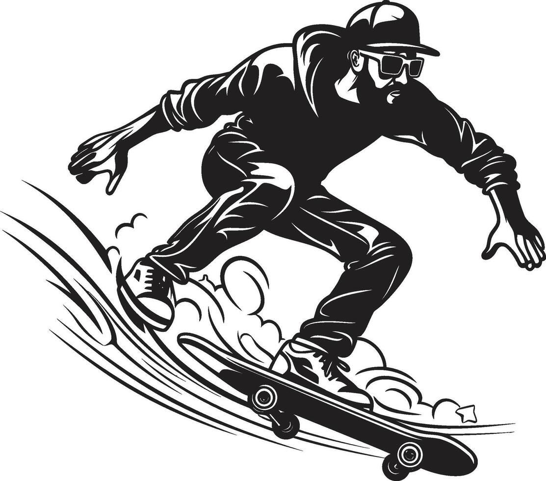 velocità visione elegante vettore icona di un' andare con lo skateboard uomo nel nero skateboard sensazione nero logo design evocando il brivido di equitazione