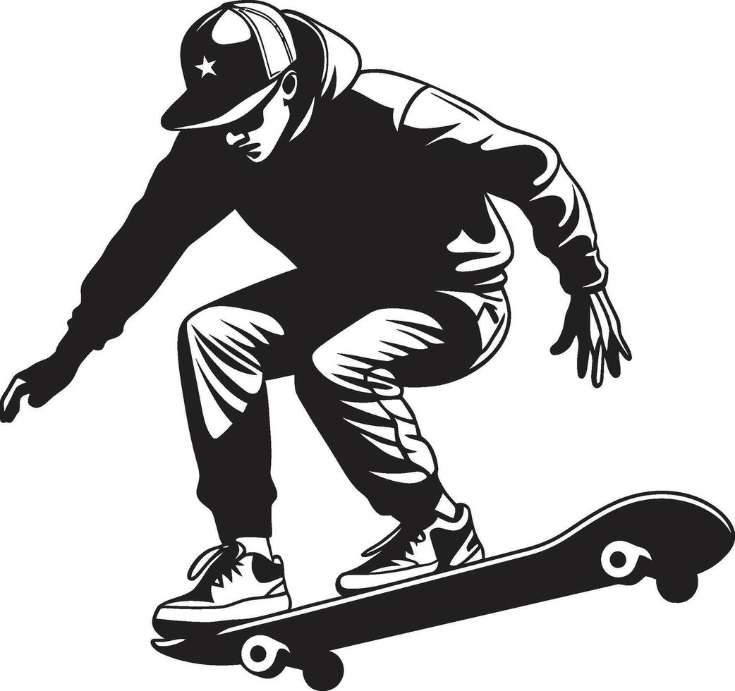 urbano elevazione dinamico vettore icona di un' uomo su un' skateboard nel nero brivido trasformatore nero logo design con un' andare con lo skateboard uomo