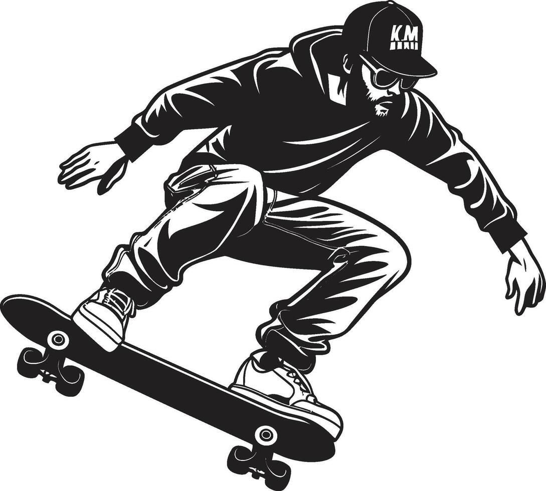 rotolamento rapsodia vettore nero simbolo esprimendo il melodia di equitazione skateboard sovranità nero logo design con un' equitazione monarca