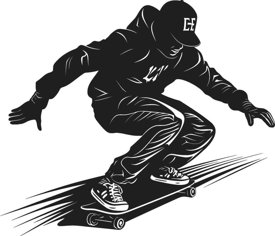 skateboard sovranità nero logo design con un' equitazione monarca urbano velocità dinamico vettore icona di un' uomo su un' skateboard nel nero