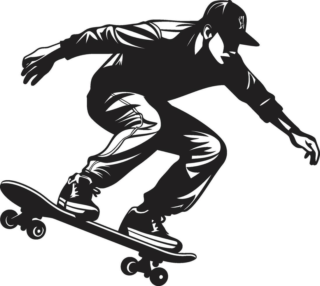 velocità visione elegante vettore icona di un' andare con lo skateboard uomo nel nero skateboard sensazione nero logo design evocando il brivido di equitazione