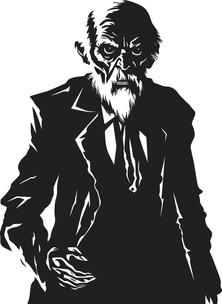 anziano non morti vettore nero logo design simboleggiante un' pauroso zombie uomo raccapricciante cadavere dinamico icona di un' spaventoso vecchio zombie nel nero logo