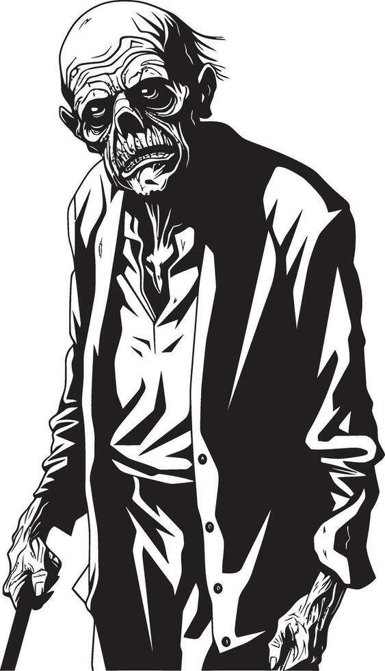 truce ghoul nero logo design con un' spaventoso zombie uomo icona zombie zenit iconico vettore simbolo cattura il terrore di un anziano zombie nel nero