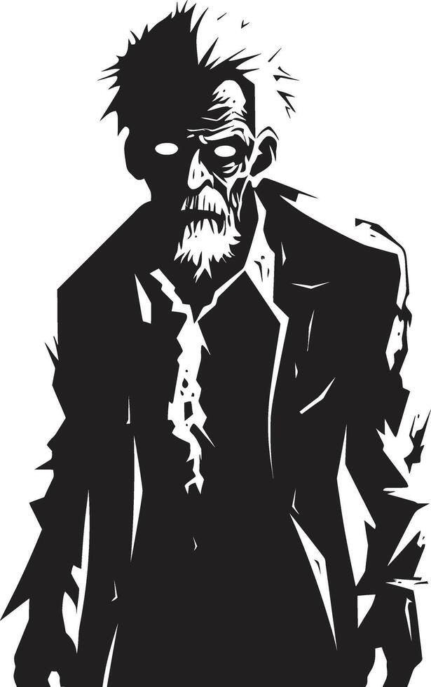 macabro maestro nero simbolo Abbracciare una persona il spaventoso terrore di un' pauroso vecchio zombie raccapricciante corporeo iconico nero logo design esprimendo il orrore di un anziano zombie vettore