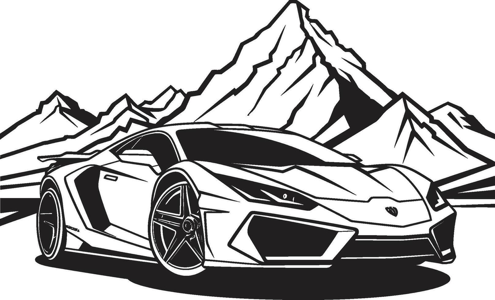 cresta corridore nero logo design con iconico vettore gli sport auto su il montagne picco prestazione iconico nero simbolo di un' gli sport auto conquista montagna strade