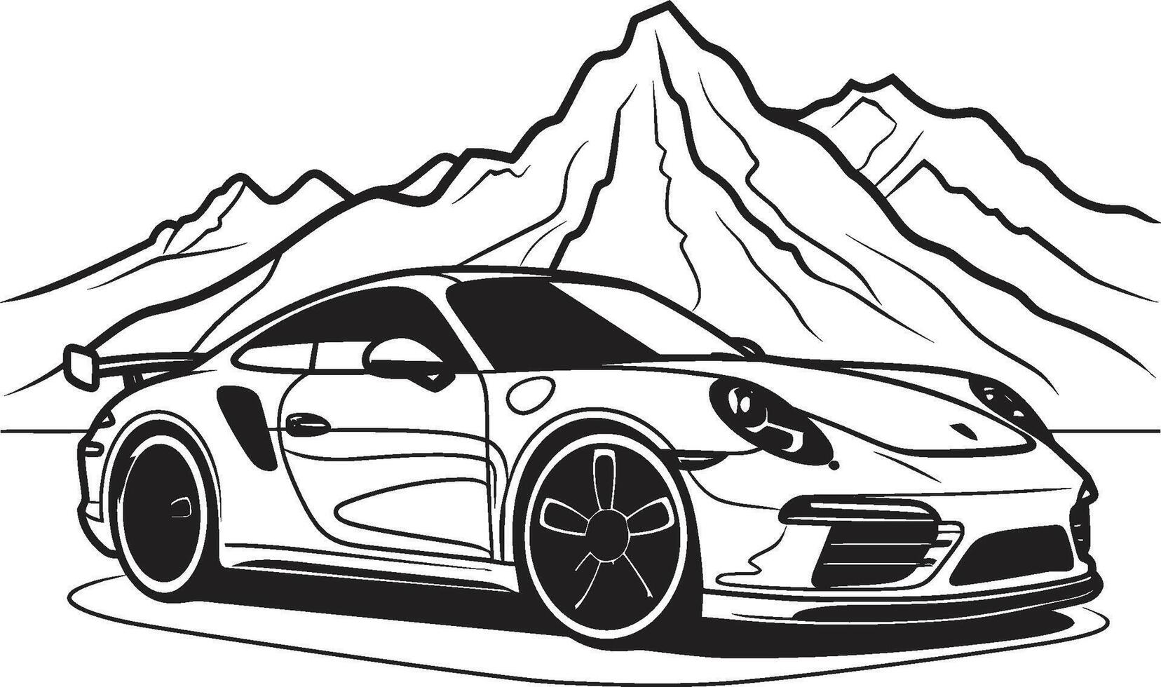 cresta rombo elegante nero logo con iconico gli sport auto su il montagna vertice supercar vettore icona simboleggiante un' nero logo design su montagna strade