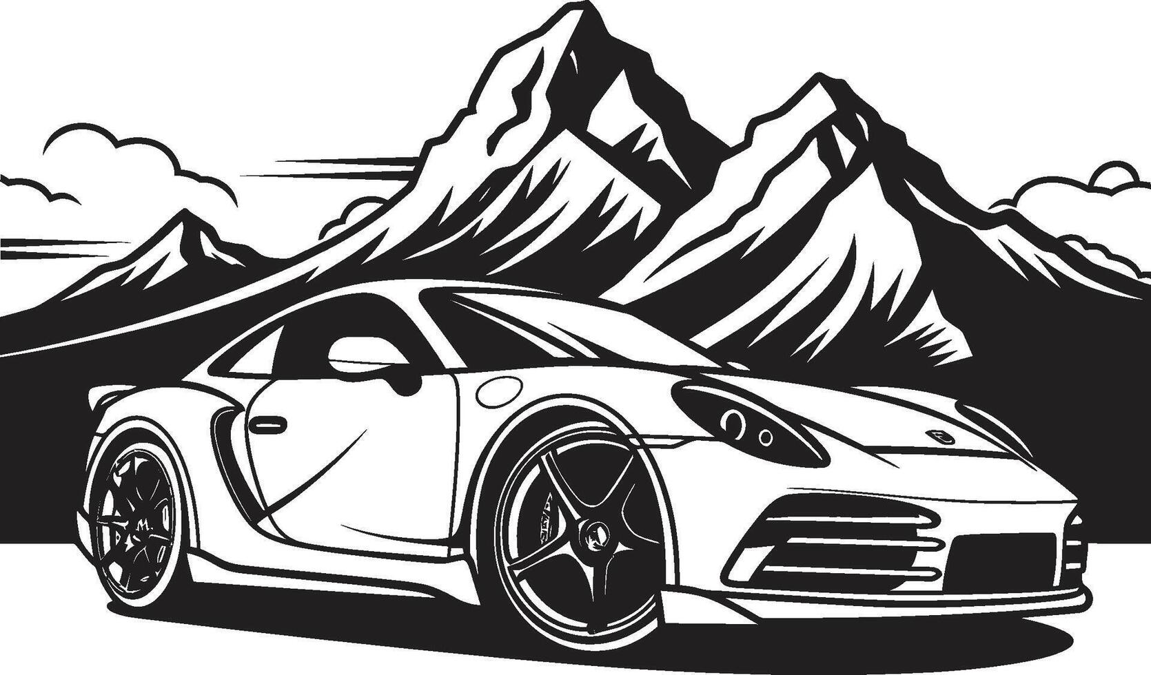 picco prestazione iconico nero simbolo di un' gli sport auto conquista montagna strade montanaro spingere elegante vettore icona in mostra un' gli sport auto su nero logo