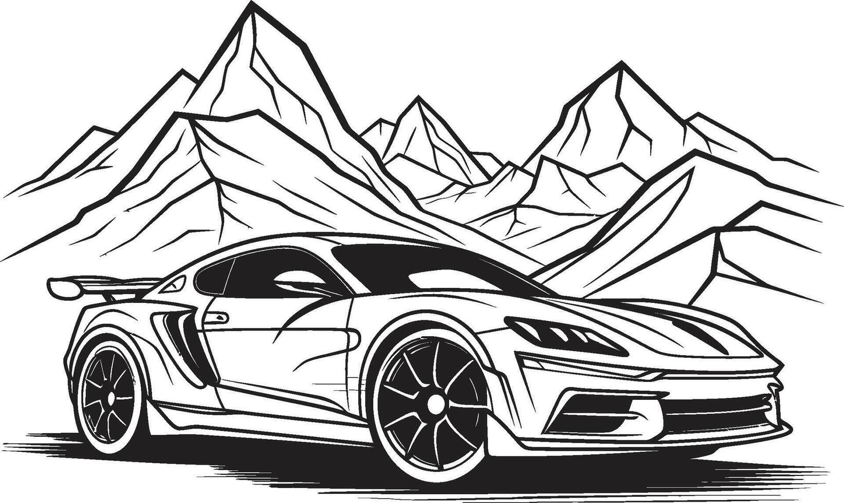 vertice sinfonia elegante nero logo design con un' gli sport auto icona danza su montagna sentieri alpino acclamazione dinamico vettore simbolo di un' gli sport auto da corsa attraverso nero montagnoso percorsi