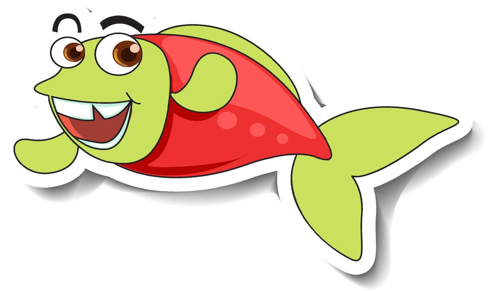 adesivo cartone animato animale marino con pesci carini vettore