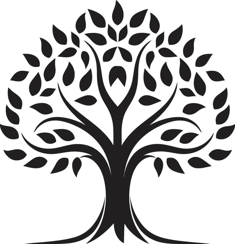 foresta custode elegante nero icona design con albero simbolo radicato resilienza vettore simbolo di albero piantagione nel nero