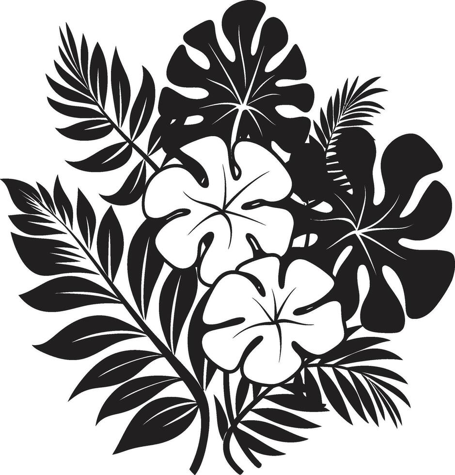 lussureggiante tropici vettore simbolo di pianta le foglie e fiori nel nero logo botanico beatitudine elegante nero icona design con tropicale pianta le foglie e fiori