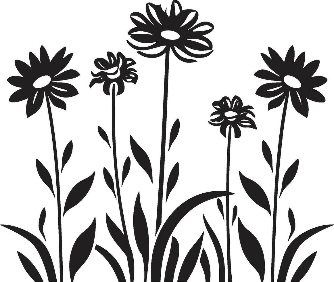 floreale sussurra elegante nero icona design per fiori selvatici incantata fioriture dinamico nero logo con Fiore di campo simbolo vettore