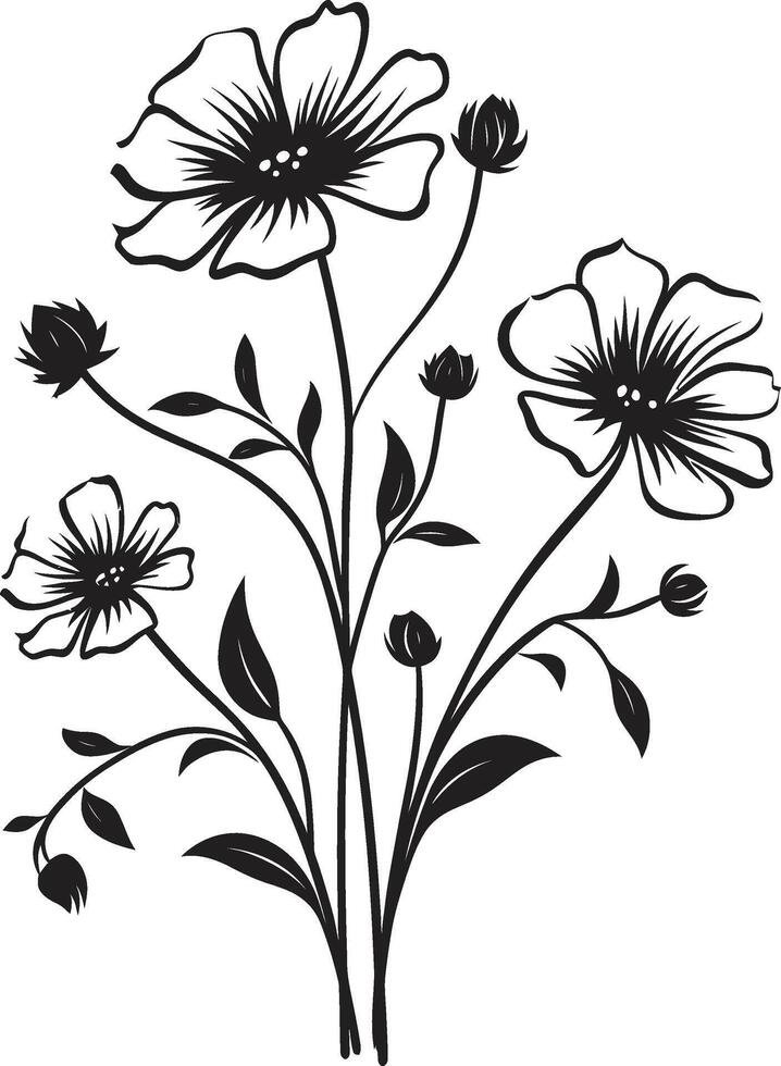 incantata fioriture dinamico nero logo con Fiore di campo simbolo Fiore di campo essenza vettore nero logo design per naturale bellezza