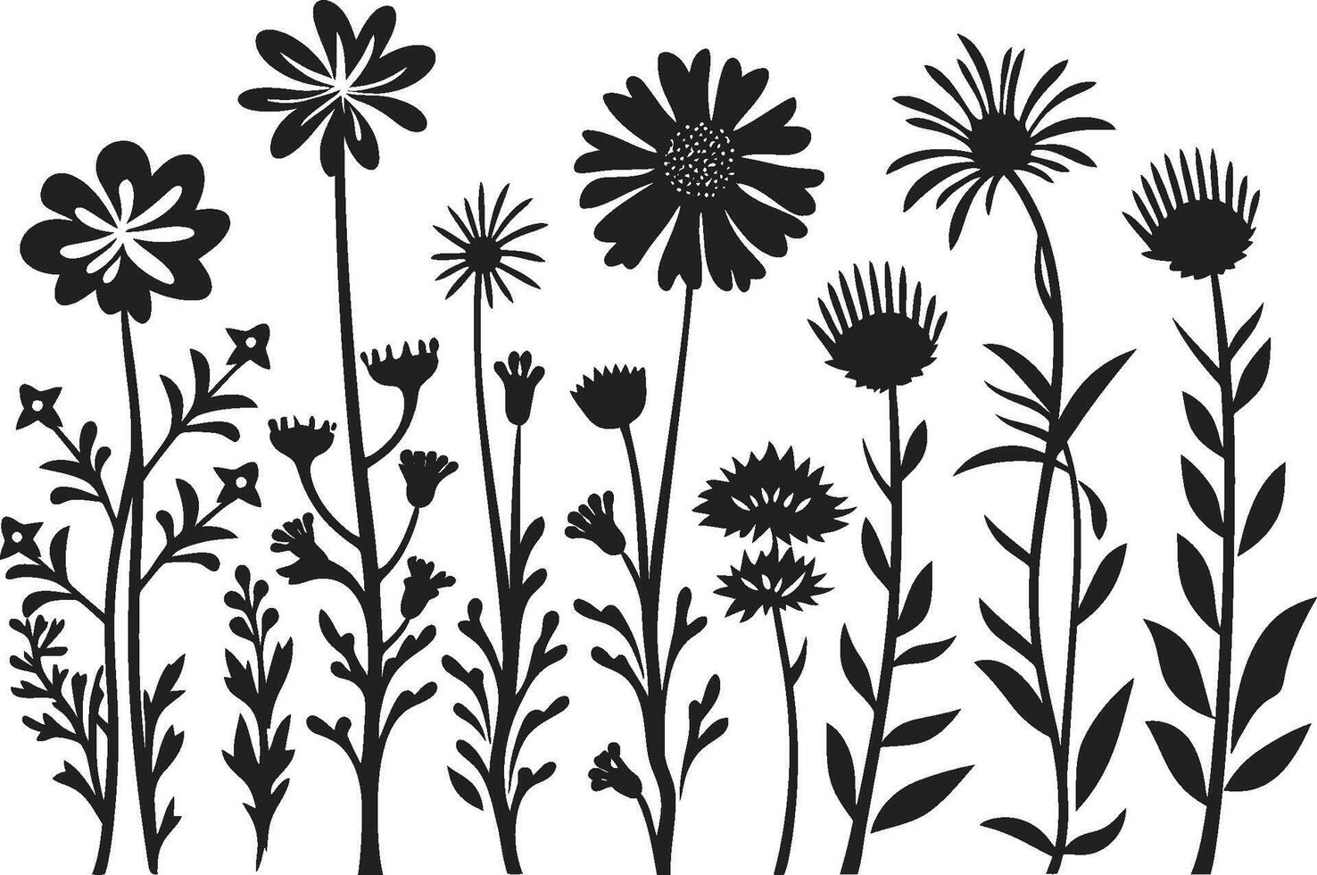 mistico petali elegante nero logo design con fiori selvatici fioritura bellezza Fiore di campo vettore nero logo design