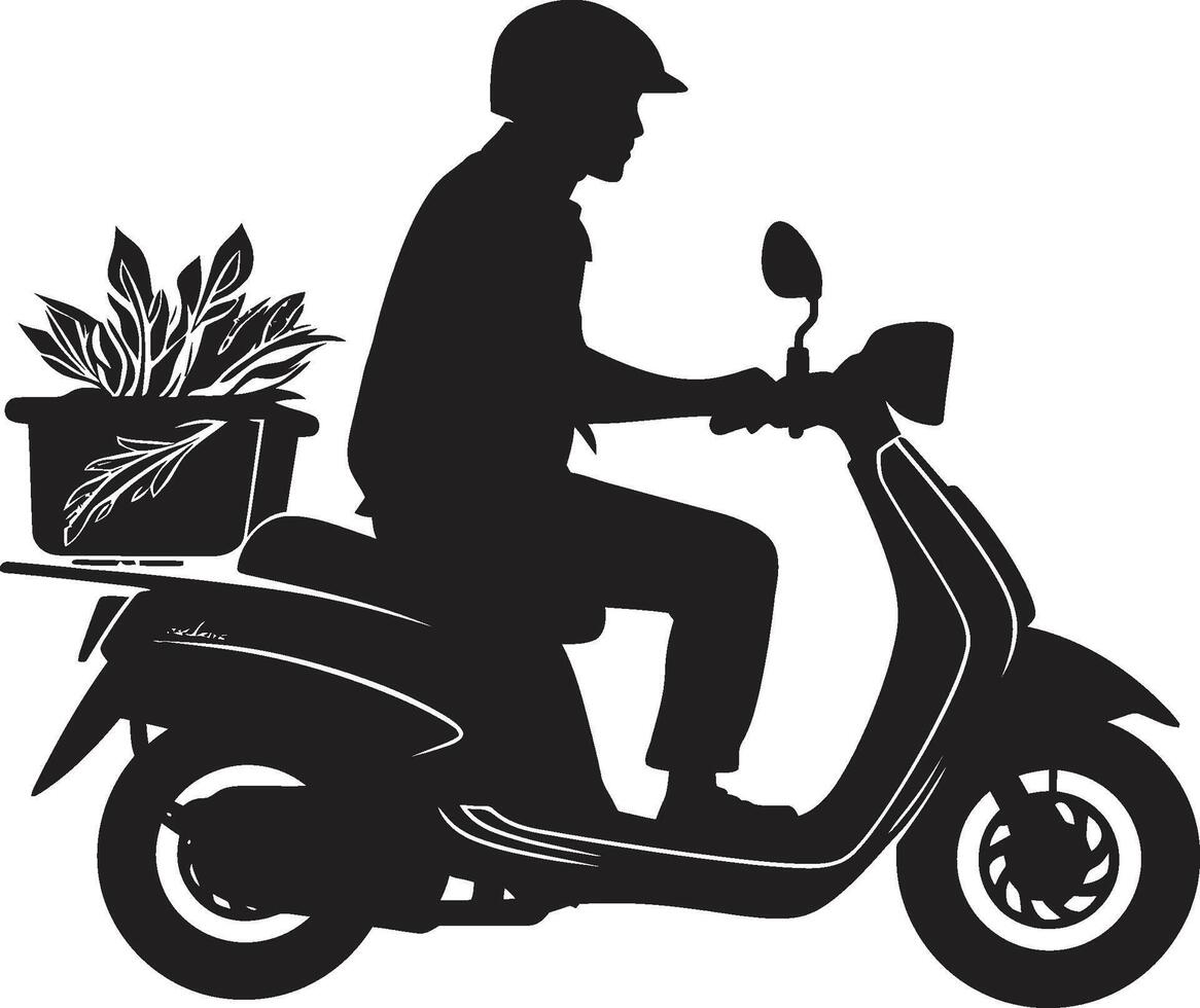 scooter bistro bullone iconico vettore design per Presto cibo consegna gusto su il volare scooter uomo vettore logo per veloce cibo consegna