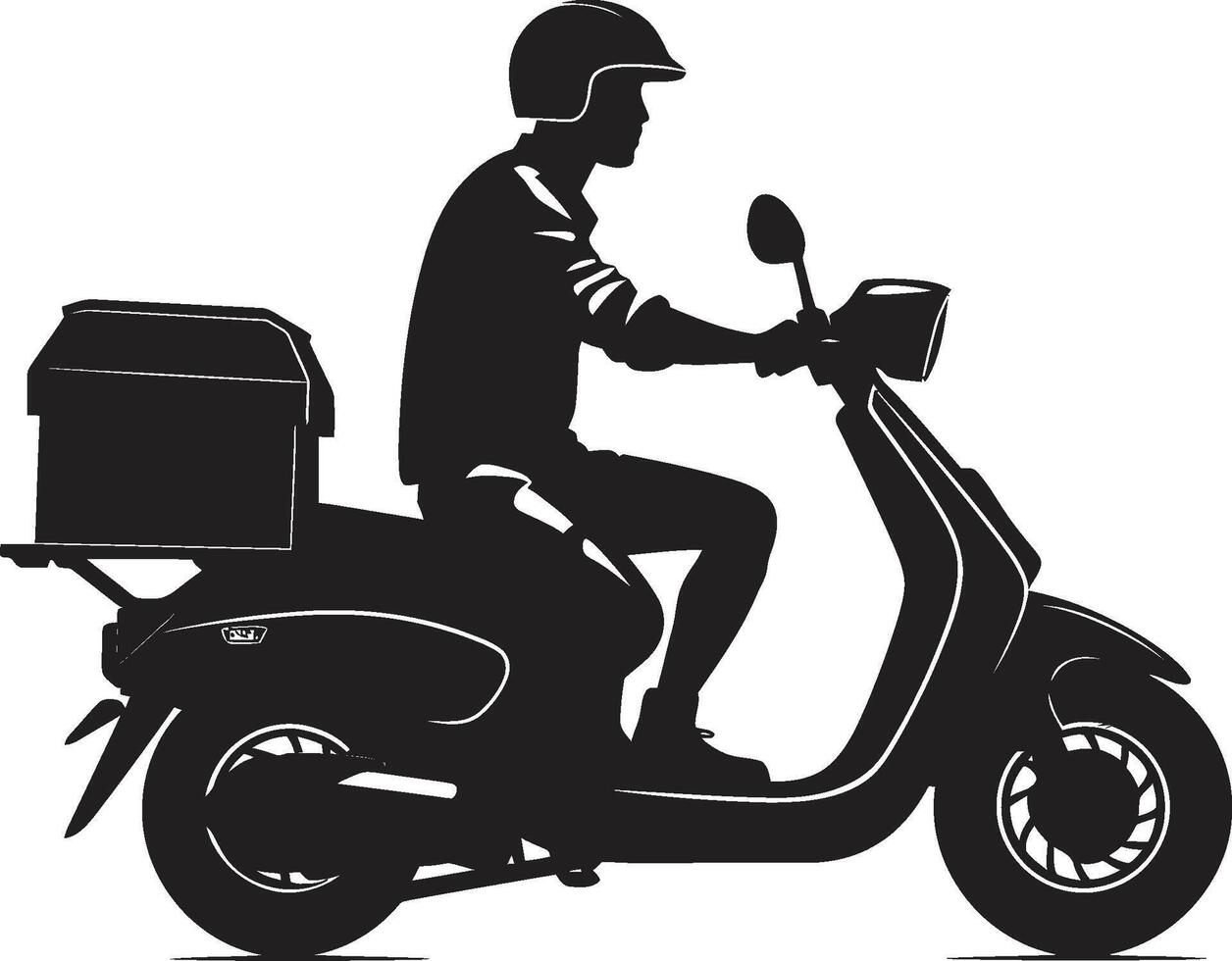 farsi più in là e assaporare esprimere cibo consegna vettore logo su scooter Presto cucina Corriere scooter uomo icona per veloce cibo far cadere off