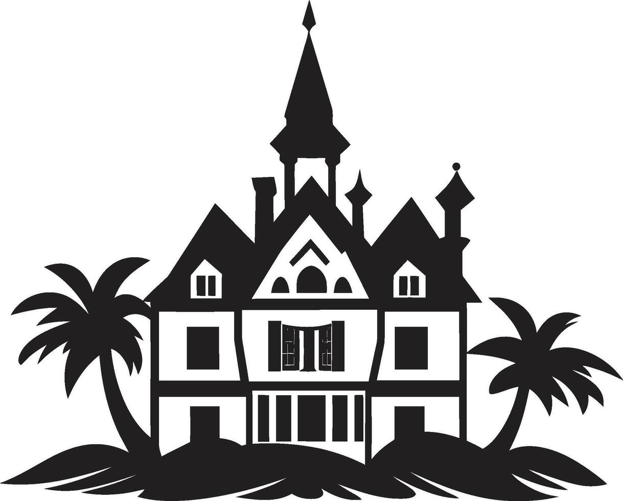 orizzonte santuario cresta villa silhouette logo per elevato vivente urbano utopia distintivo elegante emblema con un' moderno villa icona per città vivente vettore