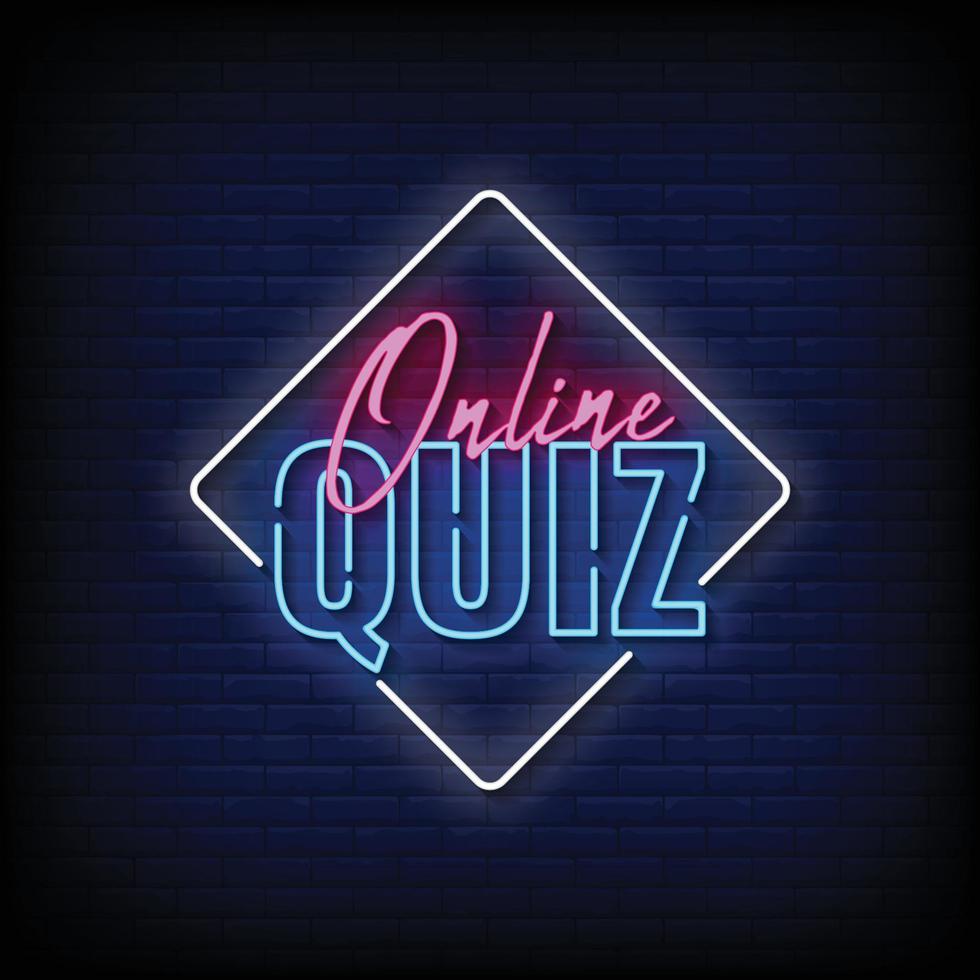 quiz online insegne al neon stile vettore di testo