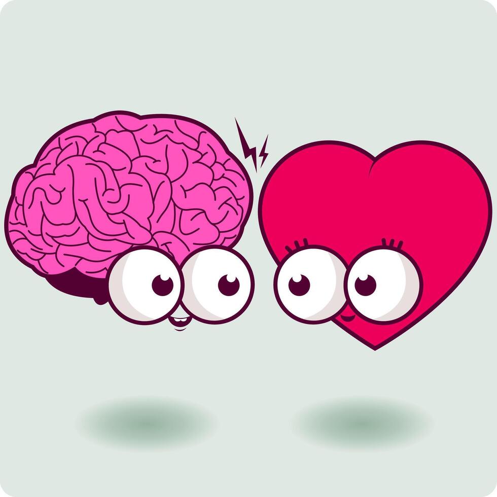 cartone animato cuore e mente. pensiero cervello e un' cuore carattere. vettore illustrazione
