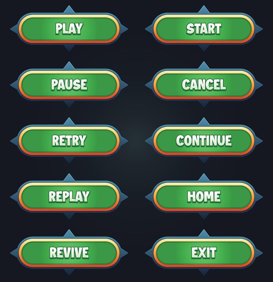 gioco ui impostato di verde pulsanti con modificabile testo effetto gui per costruire 2d Giochi gioco pulsanti kit vettore