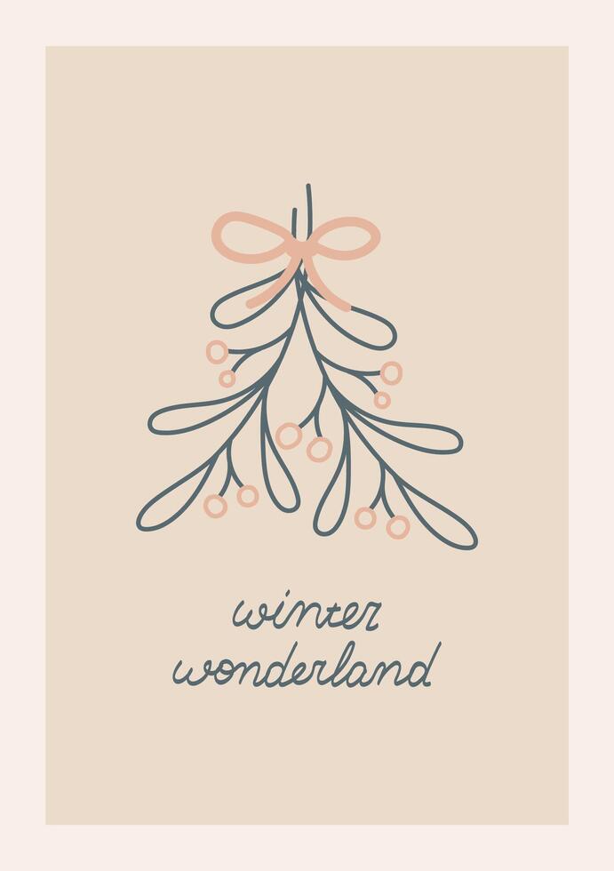 accogliente inverno carino vischio ramo con nastro arco vettore illustrazione Natale saluto carta