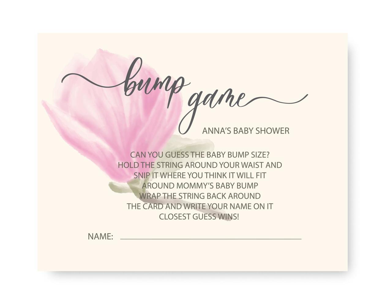 carta baby shower gioco bump. ortografia di calligrafia elegante ondulata per la decorazione su baby shower. vettore