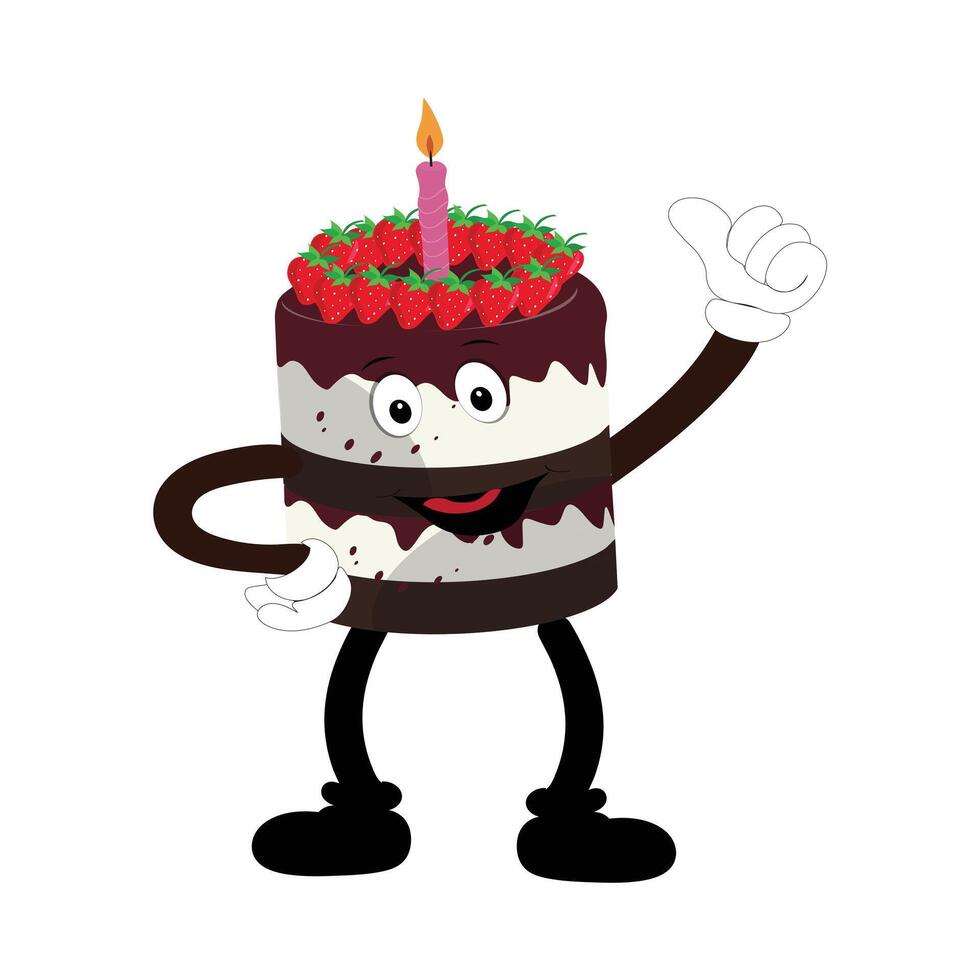 carino dolce compleanno torta cartone animato personaggio disegno, Vintage ▾ personaggio cartone animato compleanno torta, retrò etichetta di contento cioccolato torta con candele vettore