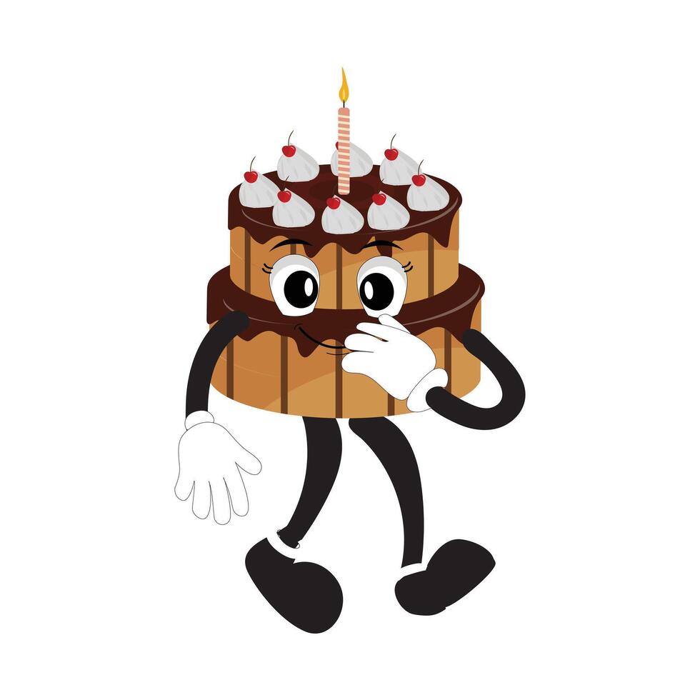 carino dolce compleanno torta cartone animato personaggio disegno, Vintage ▾ personaggio cartone animato compleanno torta, retrò etichetta di contento cioccolato torta con candele vettore
