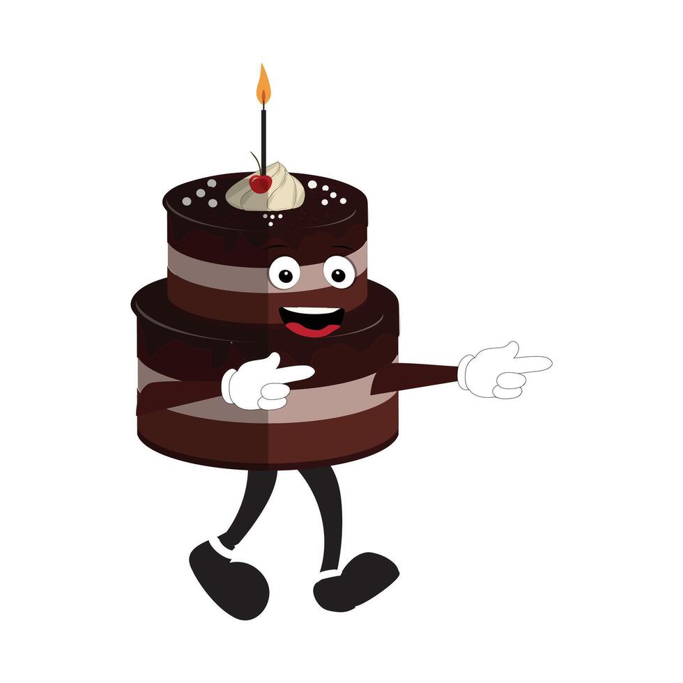 carino dolce compleanno torta cartone animato personaggio disegno, Vintage ▾ personaggio cartone animato compleanno torta, retrò etichetta di contento cioccolato torta con candele vettore