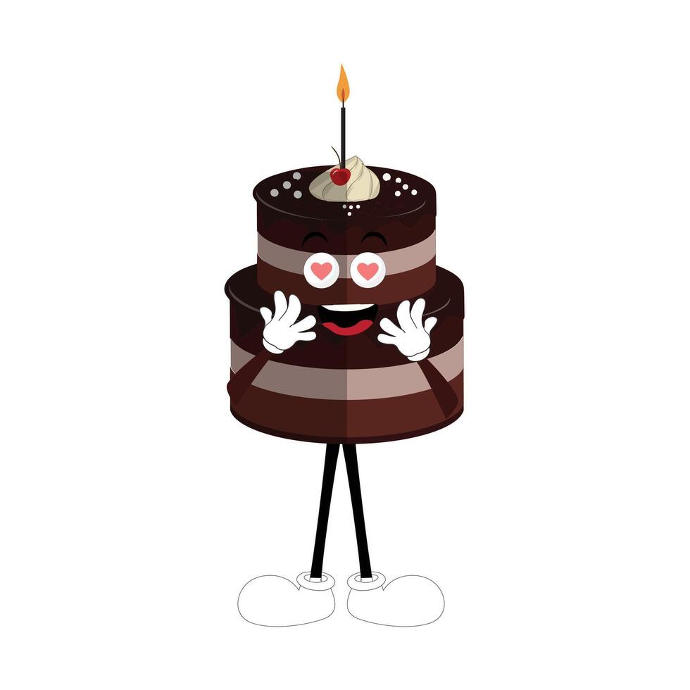 carino dolce compleanno torta cartone animato personaggio disegno, Vintage ▾ personaggio cartone animato compleanno torta, retrò etichetta di contento cioccolato torta con candele vettore