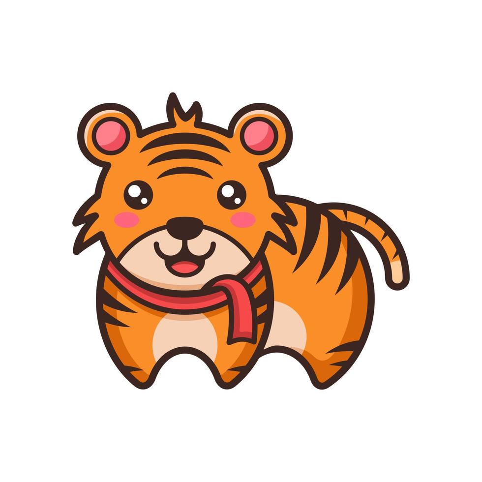 tigre divertente cartone animato con sciarpa rossa vettore