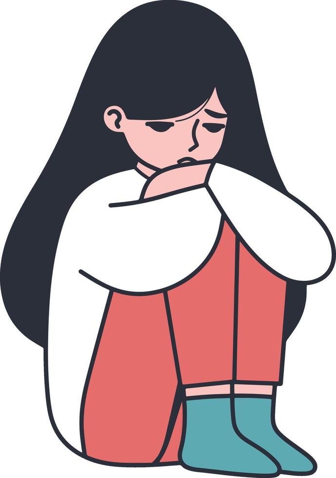 triste ragazza cartone animato illustrazione vettore