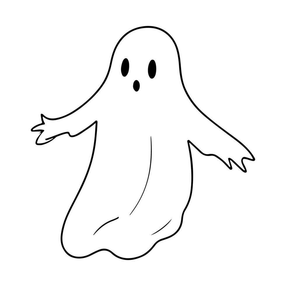 ai generato uno continuo nero linea disegno di fantasma Halloween concetto schema scarabocchio vettore illustrazione su bianca sfondo