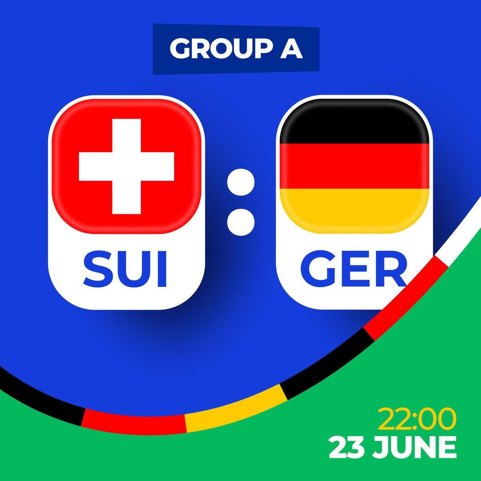 Svizzera vs Germania calcio 2024 incontro contro. 2024 gruppo palcoscenico campionato incontro contro squadre intro sport sfondo, campionato concorrenza vettore