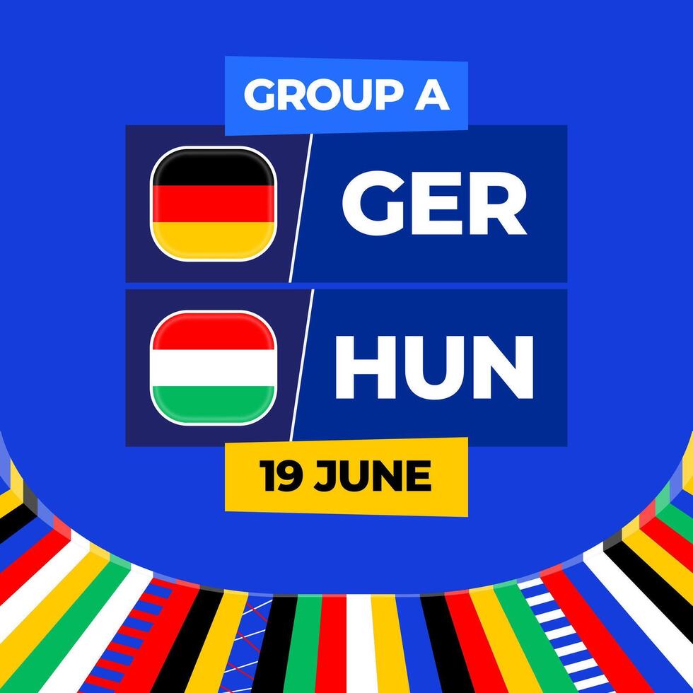 Germania vs Ungheria calcio 2024 incontro contro. 2024 gruppo palcoscenico campionato incontro contro squadre intro sport sfondo, campionato concorrenza vettore