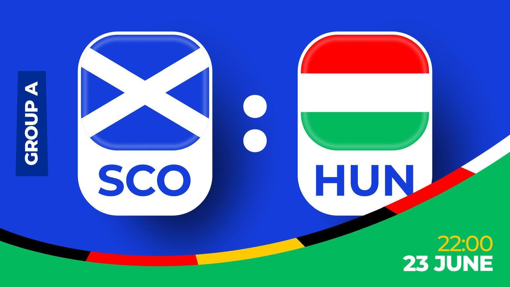 Scozia vs Ungheria calcio 2024 incontro contro. 2024 gruppo palcoscenico campionato incontro contro squadre intro sport sfondo, campionato concorrenza vettore