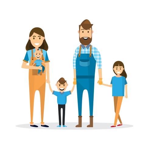 Famiglia felice. Padre, madre, bambino, figlio e figlia isolati su sfondo bianco vettore