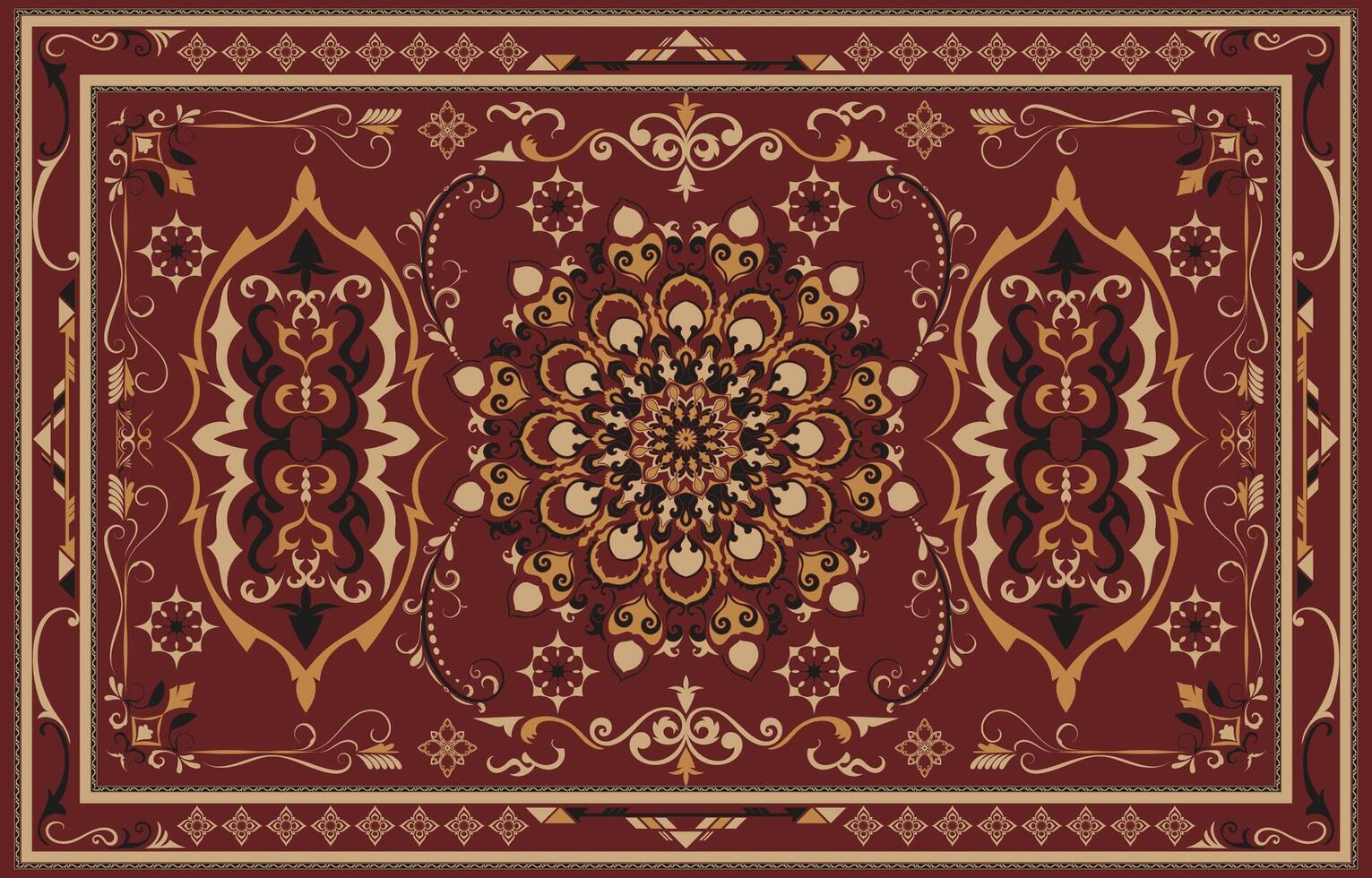 rosso e oro tappeto con astratto geometrico e floreale modelli. vettore